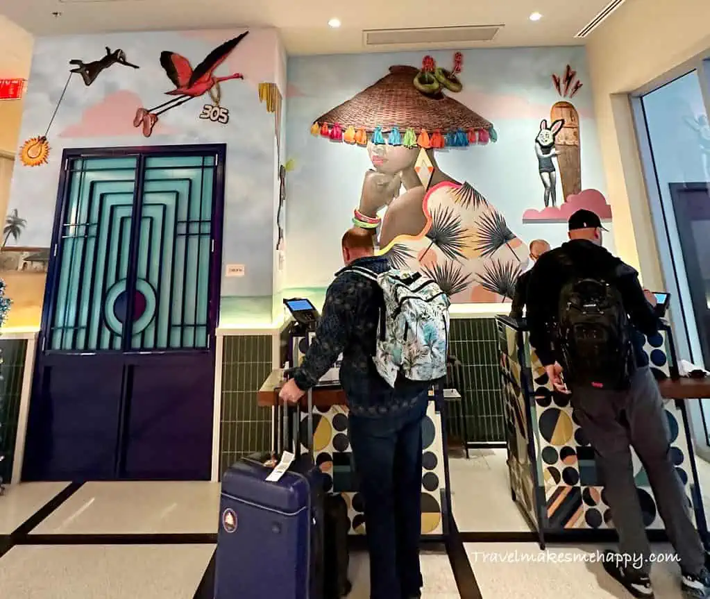 moxy south beach miami hotel review colorful lobby