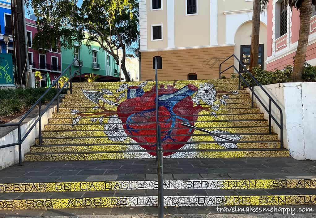 Heart mural on stairs in Old San Juan puerto rico coffee culture