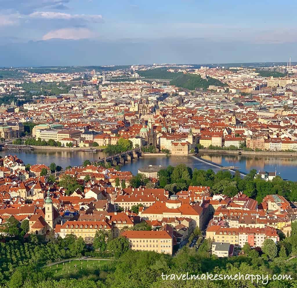 prague city view red roofs from petrin tower