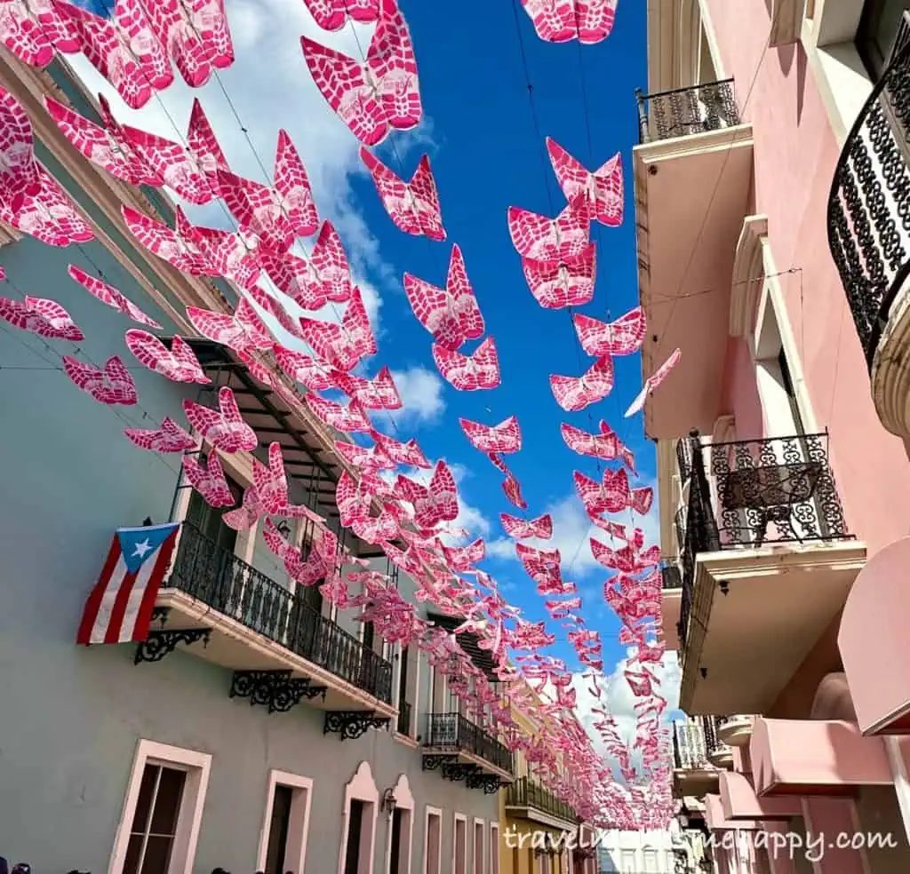 old san juan umbrella street butterflies