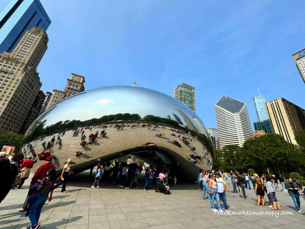 cloud gate sculpture chicago skyline view