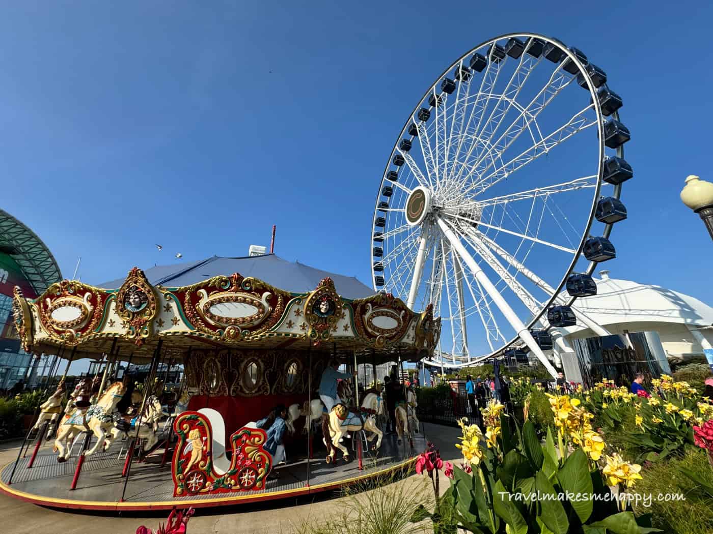 Chicago Navy Pier carousel and wheel view