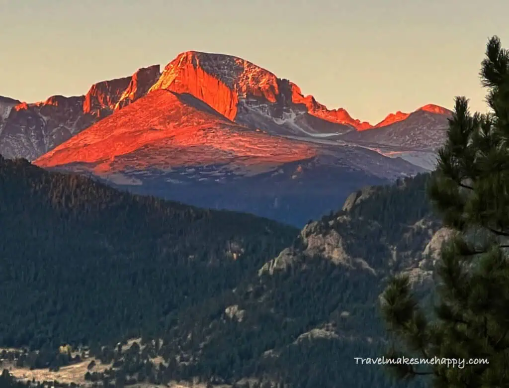 rocky mountain national park pink peaks at sunset colorado