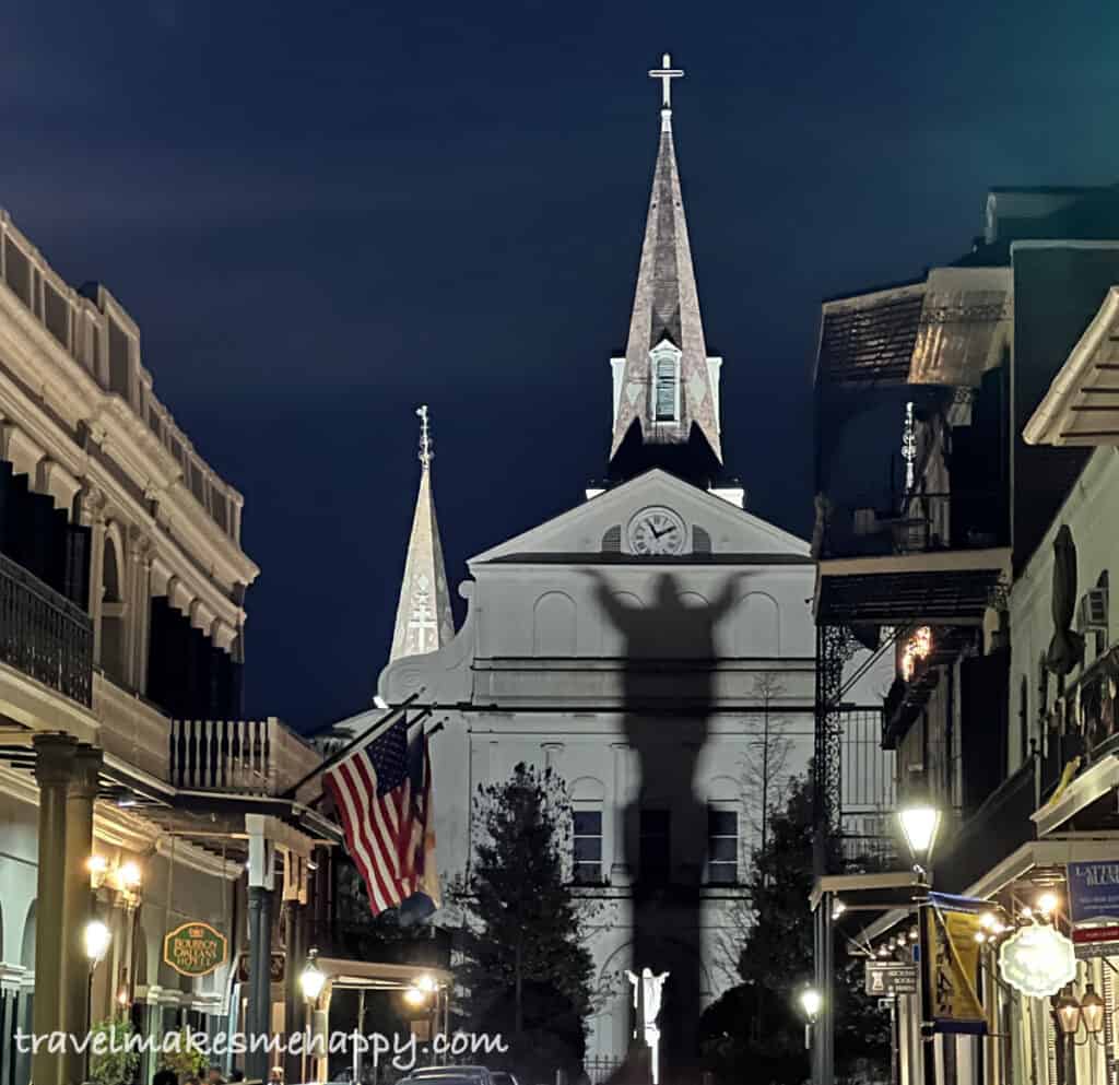 french quarter st louis cathedral jesus shadow night view new orleans