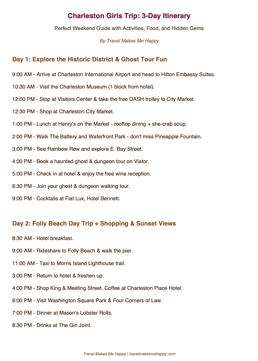 Charleston Girls Trip Itinerary PDF Thumbnail