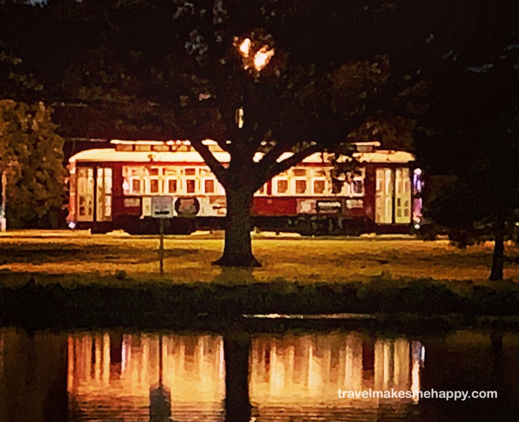 spooky night view of new orleans street car on a ghost tour
