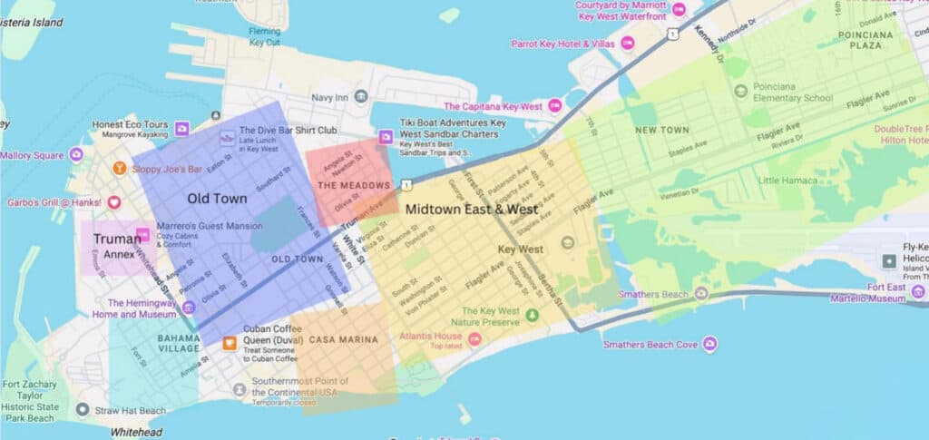 key west neighborhoods decorative map