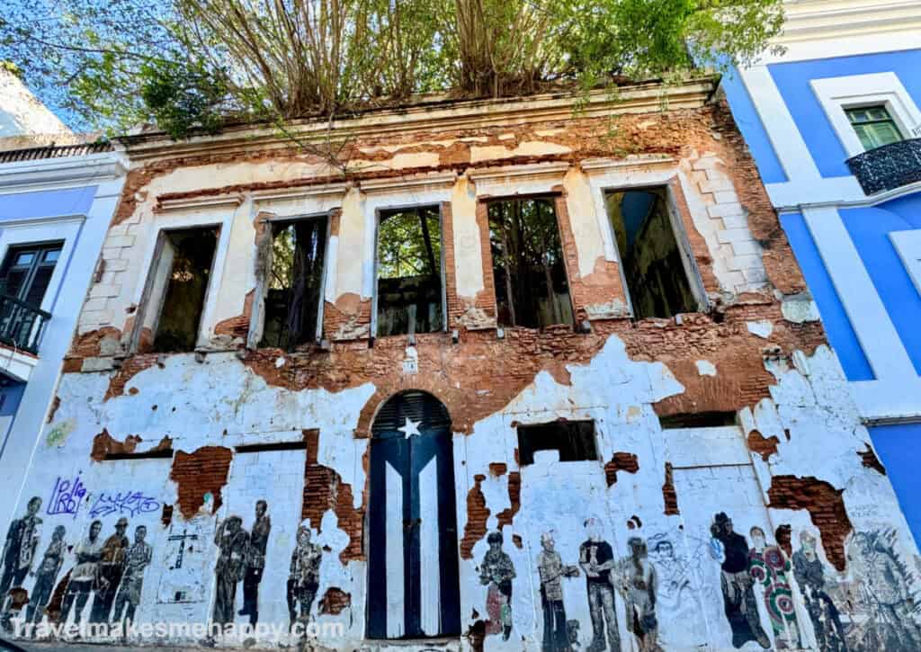puerto rican flag door and people mural street art spots old san juan