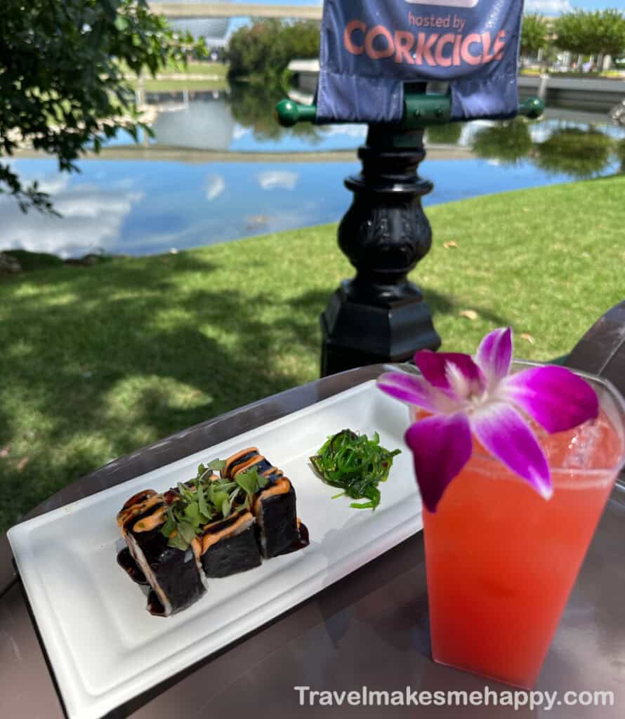 epcot food and wine festival cocktail and food near lake disney