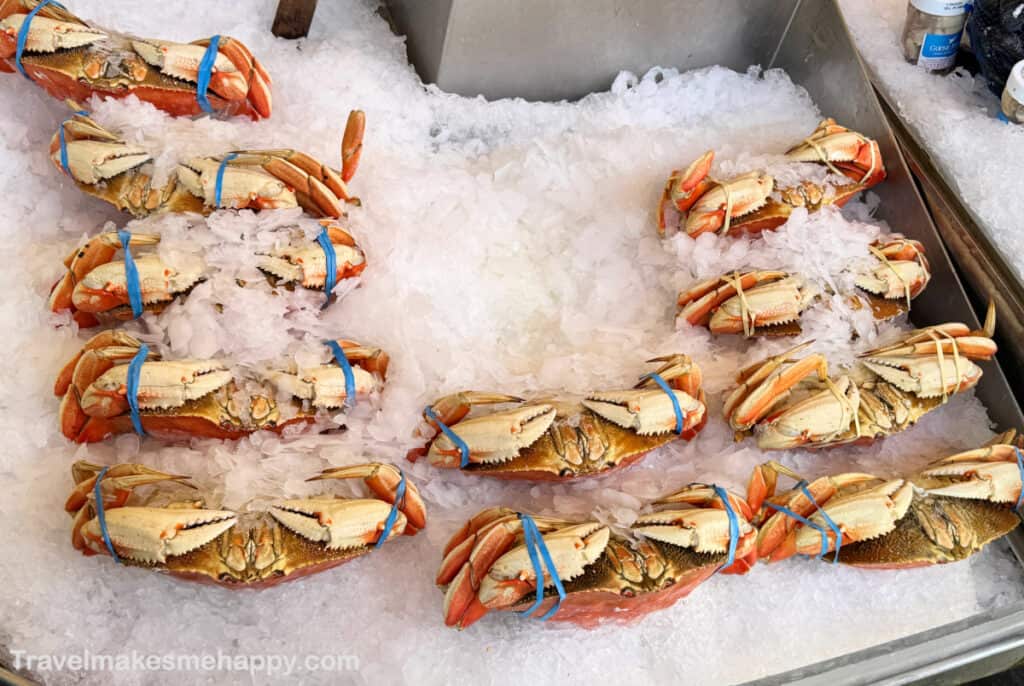 seattle crabs in ice at seafood restaurant